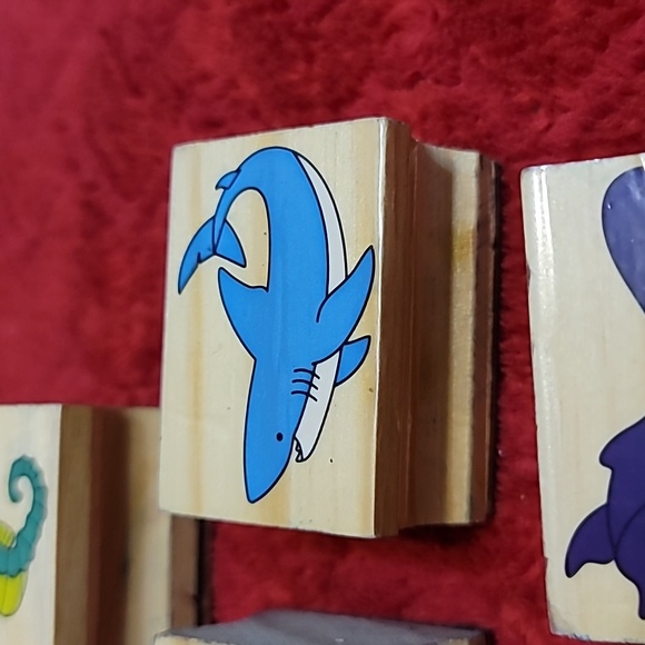 Set of 10 Marine Life Wooden Rubber Stamps - Picture 6 of 12